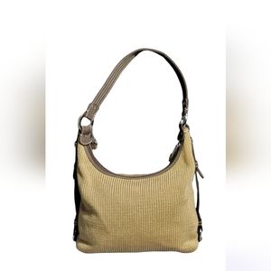 The SAK Woven Shoulder Bag Beige with Brown Trim